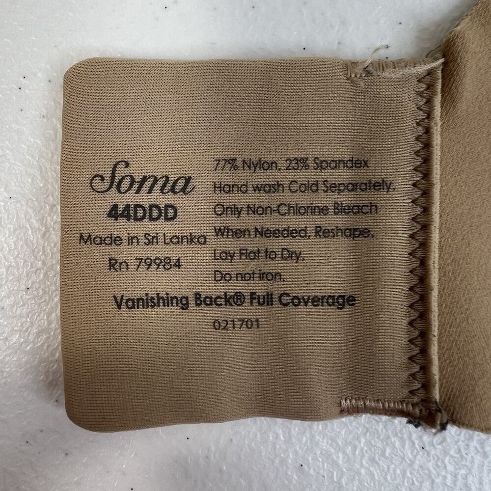Soma 44DDD Vanishing Back Full Coverage Bra Underwire Smoothing T-Shirt Beige - Picture 12 of 13